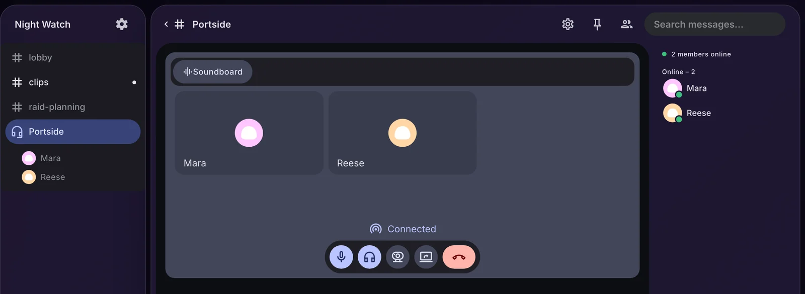 Two friends connected in a Mutiny voice channel.